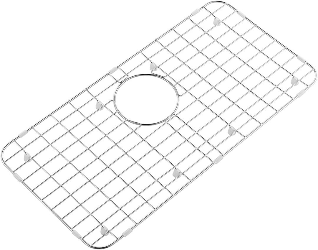 25.1 in. x 12.5 in. Rear Drain Kitchen Sink Bottom Grid with Supersoft Silicone Feet in 304 Grade Stainless Steel, Small
