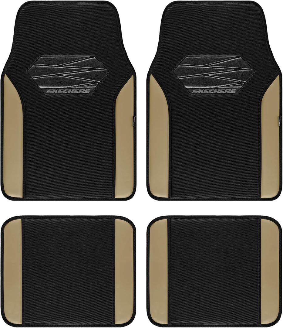 Skechers Car Floor Mats,Memory Foam Car Mats,Floor mats for Cars with Anti-Slip PVC Heel Pad,Universal Fit Automotive Floor mats for SUV,Vans,sedans, Trucks,Set of 4pcs,Beige