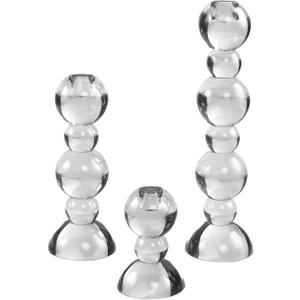 Kitcom Crystal Taper Candle Holders Bubble Designed Hand Cut Crystal Candlestick Holders Wedding Banquet Decorations Pack of 3, Comes with Gift Box