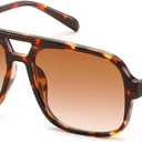 FEISEDY Retro Aviator Sunglasses for Women Men 70s Classic Vintage Shades Trendy Square Sun Glasses B0253 (Tortoise/Gradient Tea)