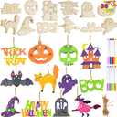 JOYIN 60 Pcs Halloween Craft Wooden Painting Kit, Halloween Party Supplies, Party Favors for Kids, Wood Blank Cutouts Ornaments, Gift Tags Decor for School Art DIY Activities Goodies Games