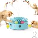 Potaroma Cat Toys 3-in-1 Automatic Interactive Kitten Toy, Fluttering Butterfly, Random Moving Ambush Feather, Track Balls, Dual Power Supplies, USB Powered, Indoor Exercise Cat Kicker (Blue)