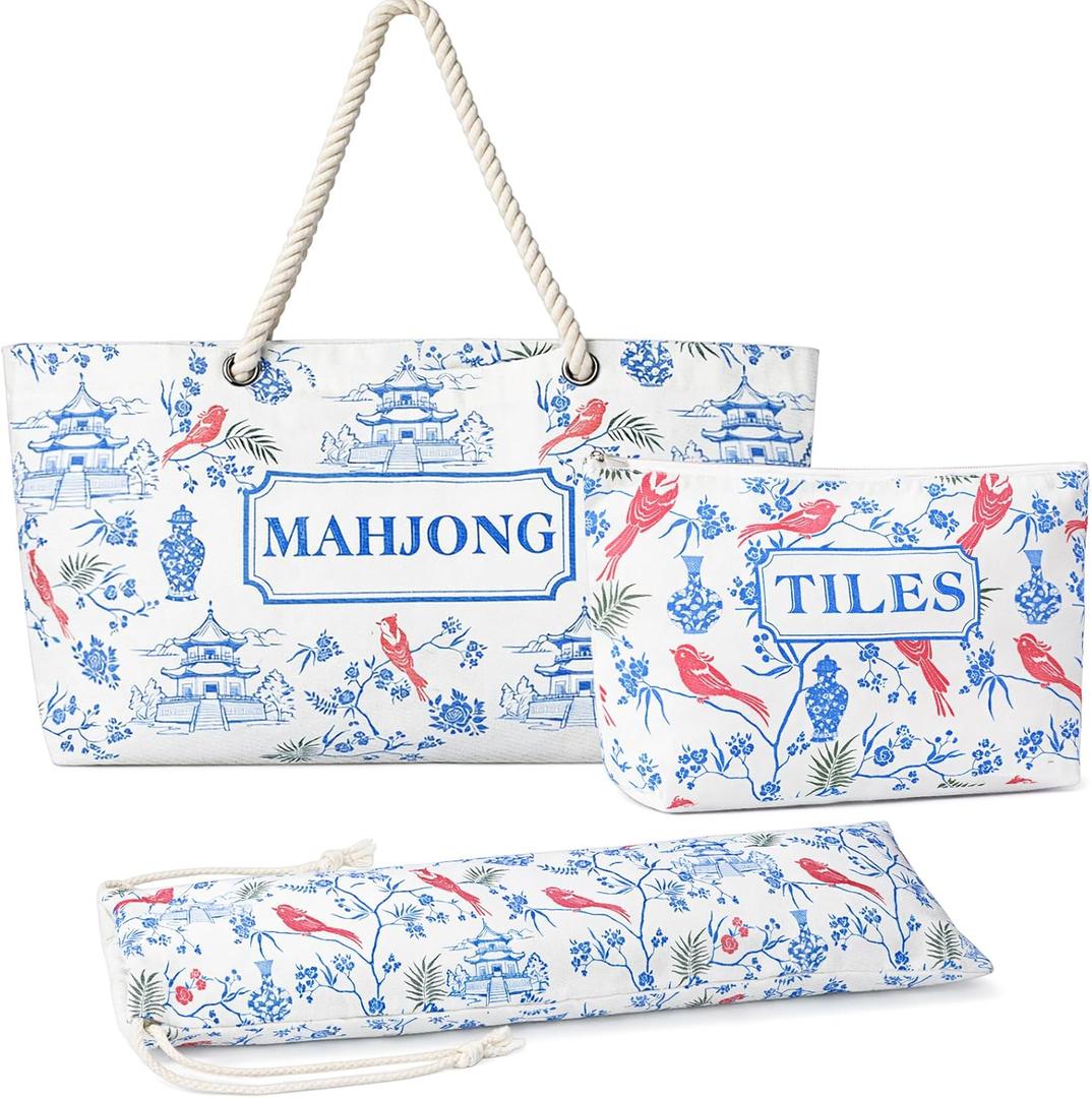 Capoda 3 Pcs Empty Mahjong Bags Set for Tiles and Racks, 24x13x4.7 Inch American Mahjong Carrying Tote, Tiles Bag, Racks and Pushers Drawstring Sleeve for Enthusiasts Party Travel Supplies, Case Only