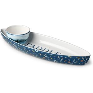 Wake at the Lake 3-D Canoe Chip & Dip Set, Two-Piece Serving Tray with Dip Bowl & Spreading Knife, Durable Design, Lightweight & Easy to Clean, Perfect for Chips, Veggies & Dips