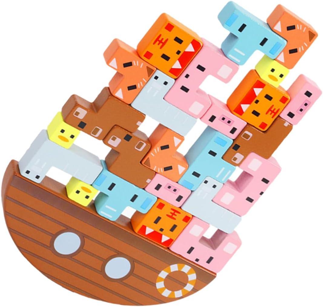 1Set Wooden Balancing Blocks for Early Learning Development Interactive Parent Play with Animal Design for Ages