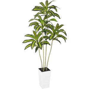 UV Resistant 6ft Artificial Dracaena Plant with Tall White Decorative Planter, 72in Artificial Dracaena Tree with Lifelike Leaves & Realistic Trunks, Tall Fake Plant for Indoor Outdoor Decor.