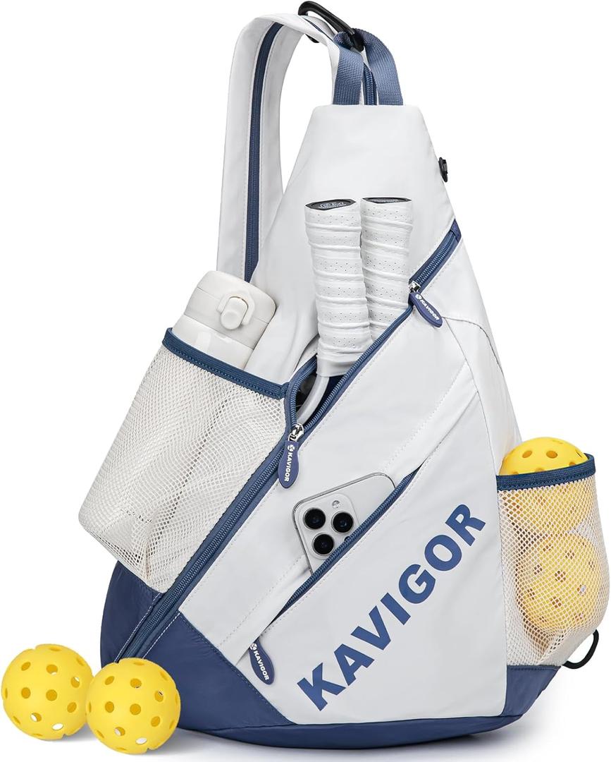 2025 Pickleball Sling Bag, Convertible Ultra-Light Backpack with Skin-Soft Fabric & Wet/Dry Pocket, Fits 4 Paddles + Gear (Mist White)