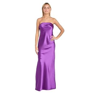 MORGAN AND CO. Juniors' Strapless Satin Long Dress W/Fold Over Neckline & Back Zipper - Formal Evening Cocktail Party Gown Purple Size 11