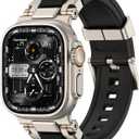 amBand Bands Compatible with Apple Watch Ultra 2/1 49mm, M1 Sport Series Rugged Durable Strap with Metal Connector to Match Ultra's Titanium Case for iWatch 49 mm Men Titanium/Black