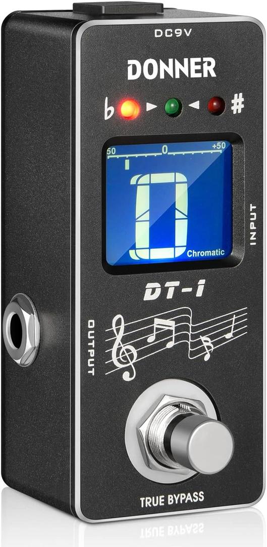 Donner Tuner Pedal, Dt-1 Chromatic Guitar Tuner Pedal with Pitch Indicator for Electric Guitar and Bass True Bypass (Black Tuner)