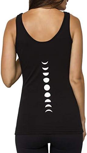 TREELANCE Organic Cotton Yoga Workout Tank Top Moon Phases Shirts Tops Tees Tanks for Women, Size Large