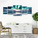 Ginfonr Canvas Wall Art Decor, 5 Panels Snow Scene Modern Wall Art for Bathroom, Large Abstract Aurora Wall Paintings for Living Room Couch, Framed Canvas Painting Above the Bed 04