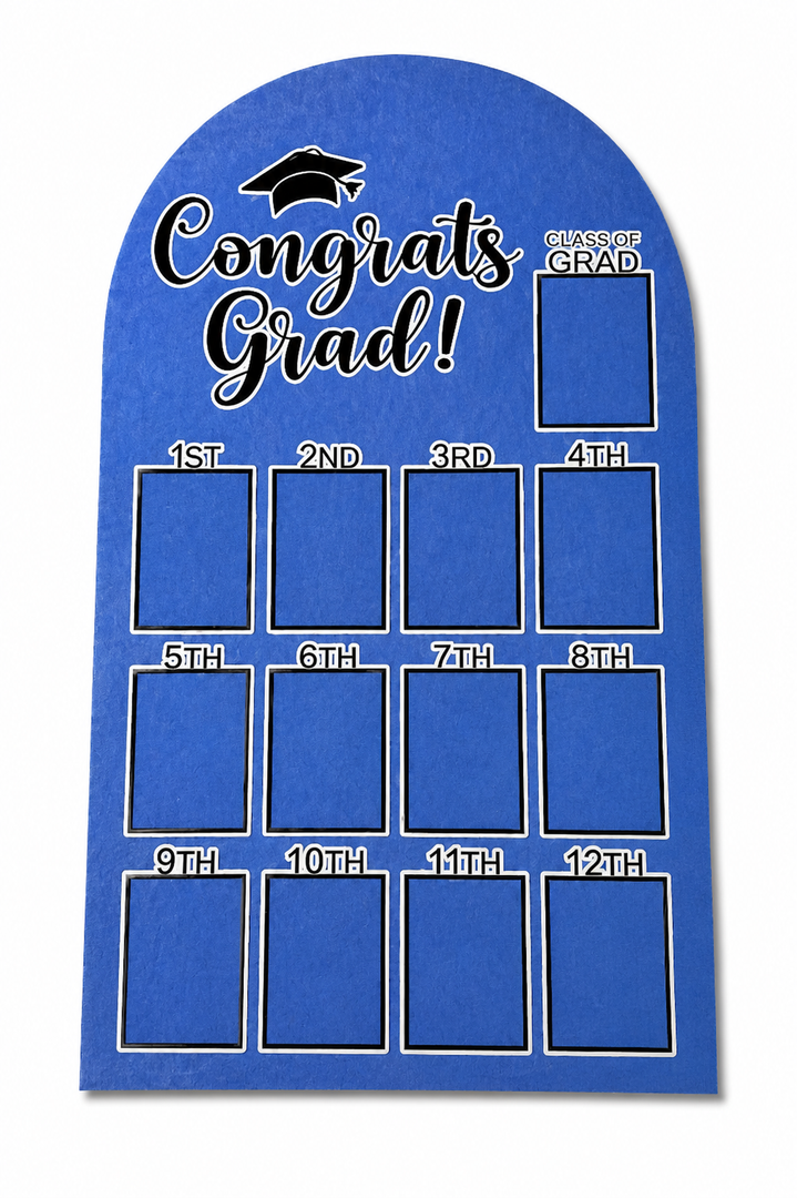 Leinuosen 2026 Graduation Photo Display Kindergarten to 12th Grade Photo Display 12 x 17 Inch School Years Wood Picture Board for Senior High School Graduation Decoration, 2 x 3 Pictures(Blue Black)