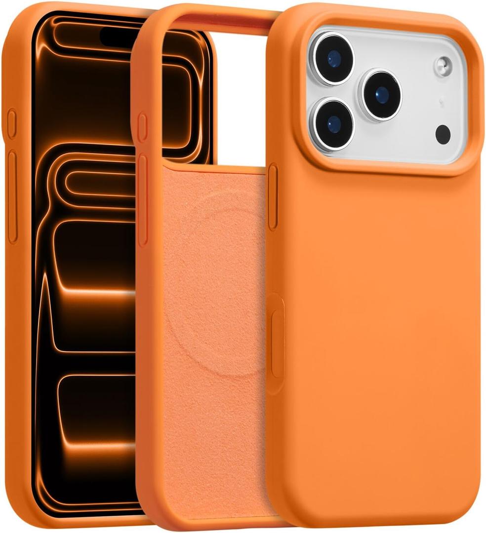 Magnetic for iPhone 17 Pro Max Case 6.9", Premium Liquid Silicone Case,[Compatible with Magsafe][Soft Anti-Scratch Microfiber Lining],Slim Thin Shockproof Phone Cover-Orange