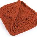 Chunky Knit Throw Blanket 50"X 60", 100% Handmade with Soft Chenille Yarn, 4.4lbs Thick Cable Knitted Blankets, Large Rope Knot Crochet Throws for Couch Sofa Bed Home Decor, Rust