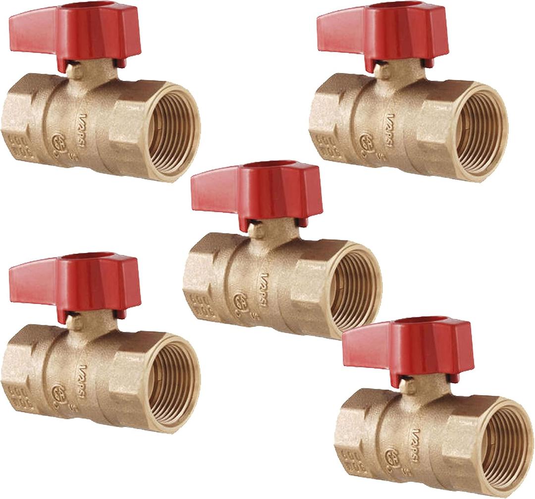 [5-Pack] PROCURU 1/2-Inch FIP Straight Gas Ball Valve, Rust Resistant Brass, Quarter-Turn On/Off, CSA Certified