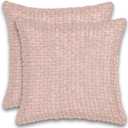 Set of 2 Soft Chenille Basket Weave Pillow Covers Luxury Style Cushion Case Pillow Shell for Sofa Bedroom Square 18x18 (Blush Pink)