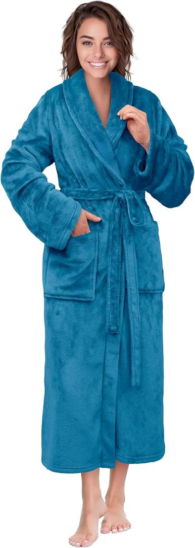 PAVILIA Womens Robe Fleece Plush Soft, Fluffy Fuzzy Cozy Warm Bathrobe, Shower Spa House Long Robe for Women (2X-3X, Teal Blue)