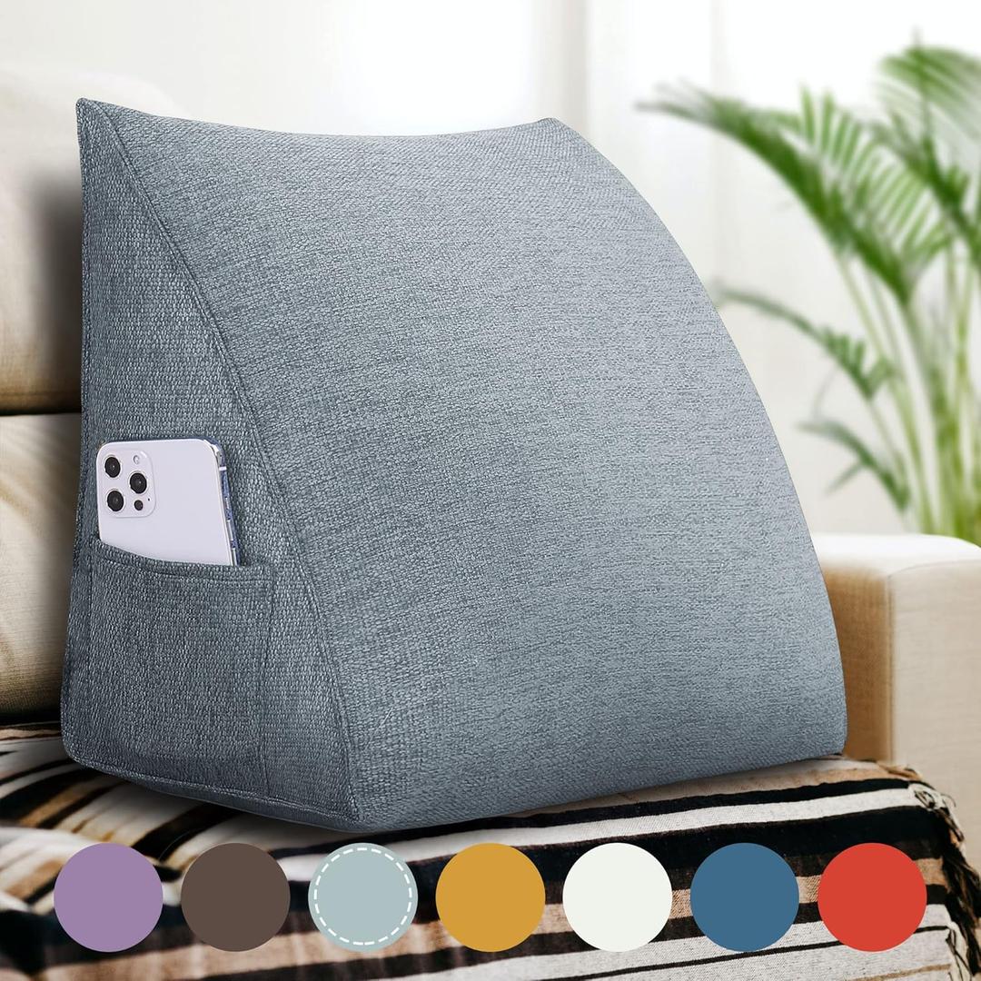 Small Wedge Pillow Headboard Reading Pillow for Sitting Up in Bed Adult Backrest Triangle Bolster Pillow for Couch Daybed Cushion Lumbar Body Support Leg PositioningGray, Small (Grey)