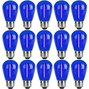 15 Pack S14 LED Bulbs Blue Christmas Replacement Bulb 1W String Light Bulbs Vintage Edison Plastic Decorative Bulb E26 Base Outdoor String Lights LED Filament Bulb for Patio Home Decor(Blue)