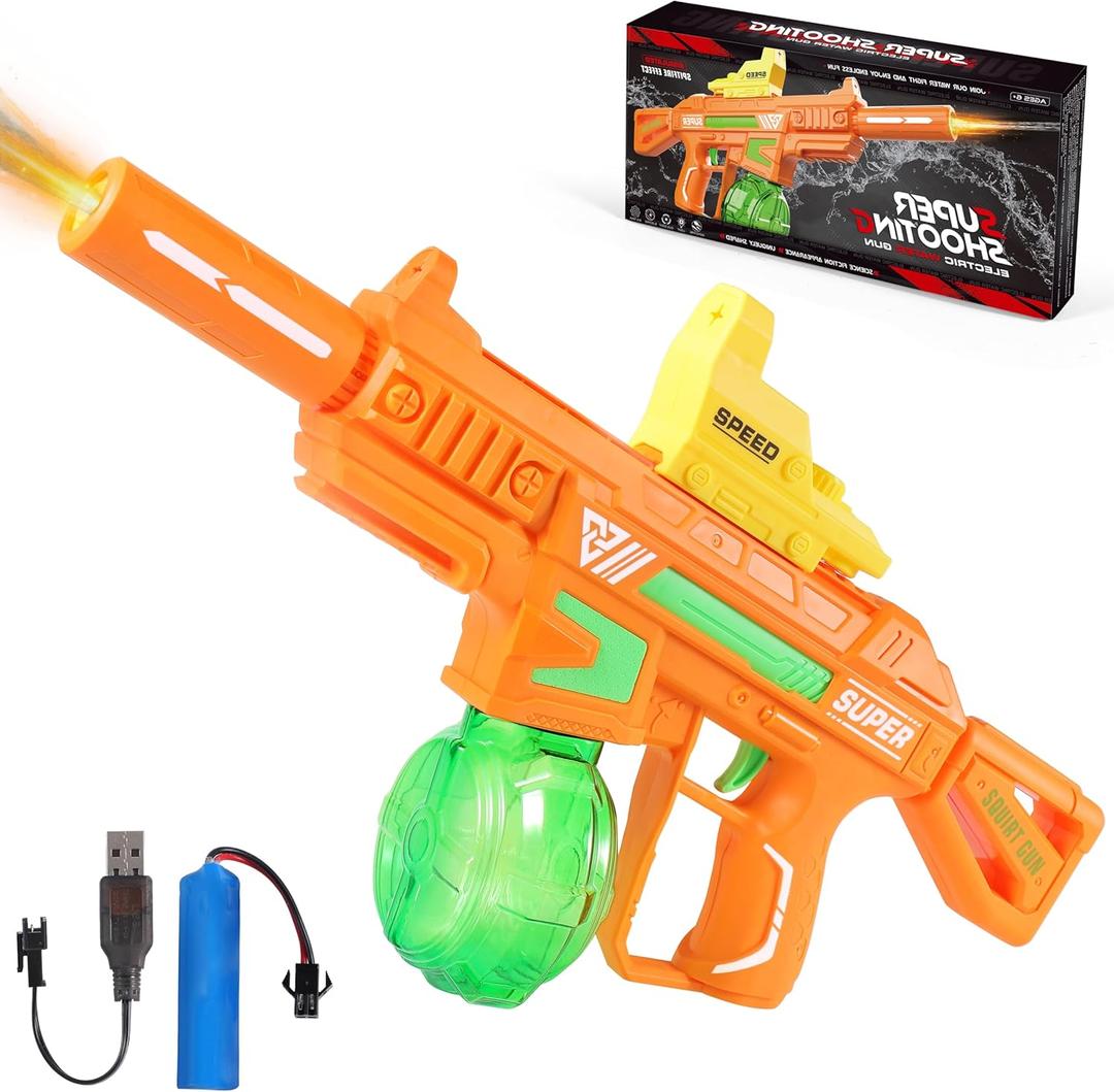 Electric Water Gun, Ultimate Battle Blaster Water Guns with Realistic Gun Muzzle Flame High Capacity Automatic Squirt Guns Summer Outdoor Beach Swimming Pool Party Toy for Adult KidsOrange
