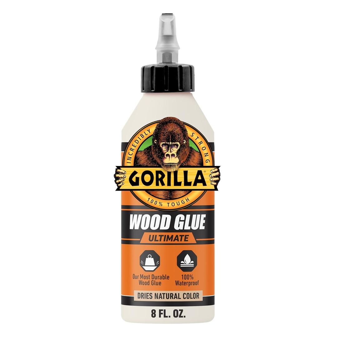 Gorilla Ultimate Waterproof Wood Glue, Natural Wood Color, 8 Ounce (Pack of 1) - Waterproof for Indoor or Outdoor Projects and Repairs