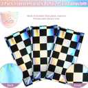 3Pack Black and Iridescent Checkered Plastic Tablecloth, Shiny Disposable Laser Rectangle Table Covers, Holographic Foil Tablecloth Iridescent Party Decorations for Picnic Camping Race Car, 54x108Inch