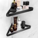 VOLPONE Bathroom Shelves Wall Mounted Glass Corner Shower Shelf for Bathroom Floating Shelf Tempered Glass Wall Organizer 2-Tier (Black)
