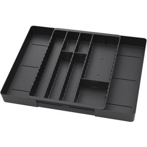 Fu Store Silverware Drawer Organizer DIY Customize Expandable Utensil Tray for Kitchen Upgraded Flatware Cutlery Holders Adjustable Plastic Tableware Storage for Spatula Spoons Forks Knives (Black)