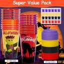 AFZMON 24 Halloween Party Favors Goodie Cups, 16OZ Plastic Halloween Cups With Lids and Plugs for Party Decorations Supplies