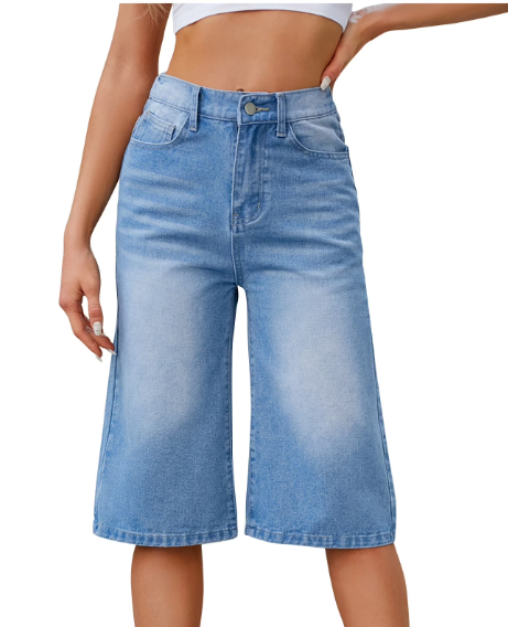 XuJwPNcy Wide Leg Jeans for Women Middle Waisted Stretchy Denim Capri Pants Trendy Cropped Jeans with Pocket, Size 4