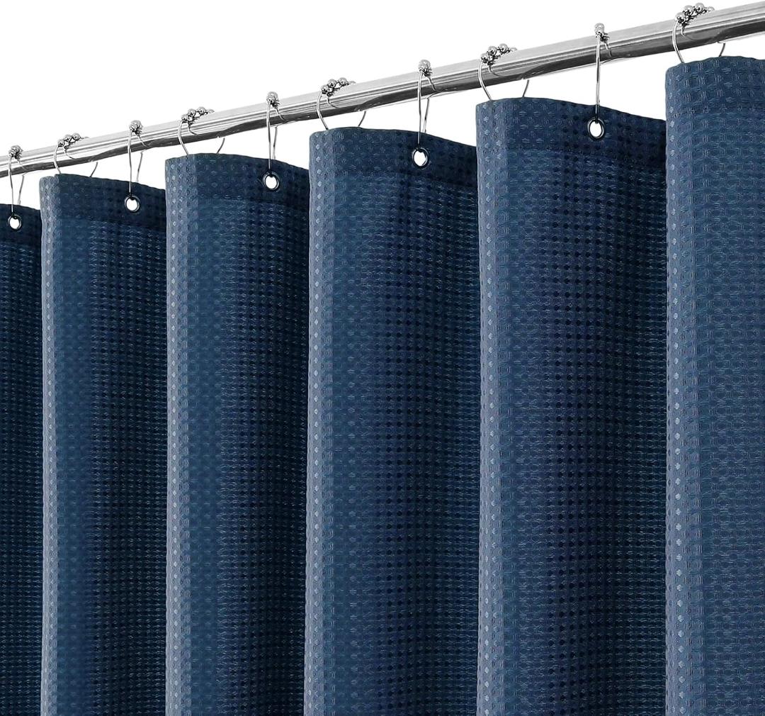 meioro Navy Blue Shower Curtain, Waffle Weave 256GSM Heavy Duty Textured Fabric Shower Curtains for Bathroom Hotel Spa, Luxury Weighted Polyester Cloth Bath Curtain Set with 12 Hooks, 72Wx72H