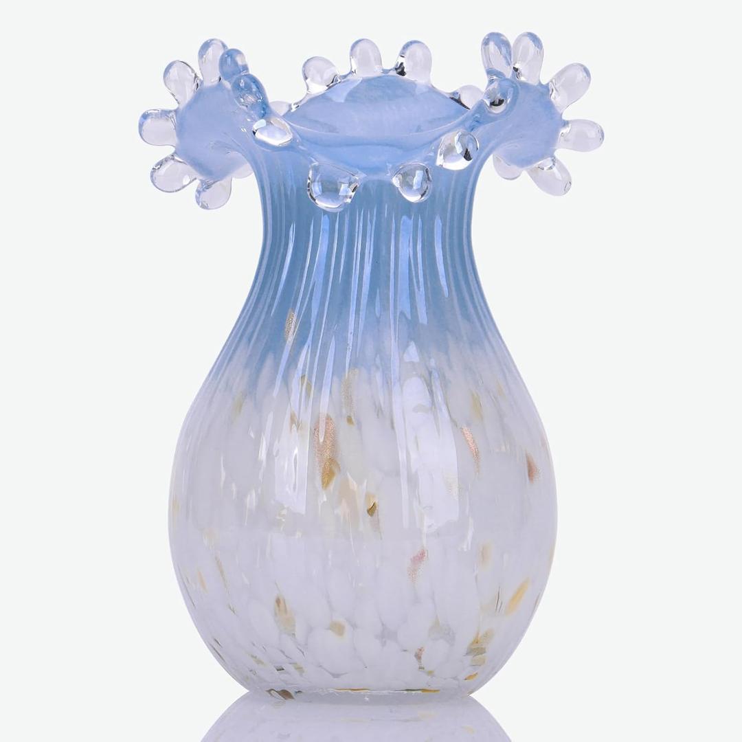 Blown Glass vase, Wide Mouth vase, Modern Art Deco Glass vase for Home Living Room Office Dining Table Centrepiece Bookshelf and Wedding Decoration Glass vase.