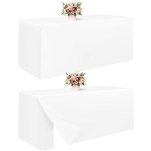 White Fitted Table Covers for 6 Foot Tables, 2 Pack Folding Table Covers 6ft Fitted Rectangle Tablecloth for Folding Table Vendor Table, Parties, Holiday Dinner, Trade Show, Craft Show (72 x 30 Inch)