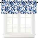 Identiy Valance Curtains for Windows,Watercolor Blue Flowers Semi Sheer Curtain Valance,Short Rod Pocket Window Treatment,Window Valance Curtains for Kitchen Living Room Bedroom Windows 54"x18"