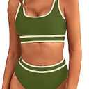 BMJL Women's High Waisted Bikini Sets Sporty Two Piece Swimsuits Color Block Cheeky High Cut Bathing Suits, Medium