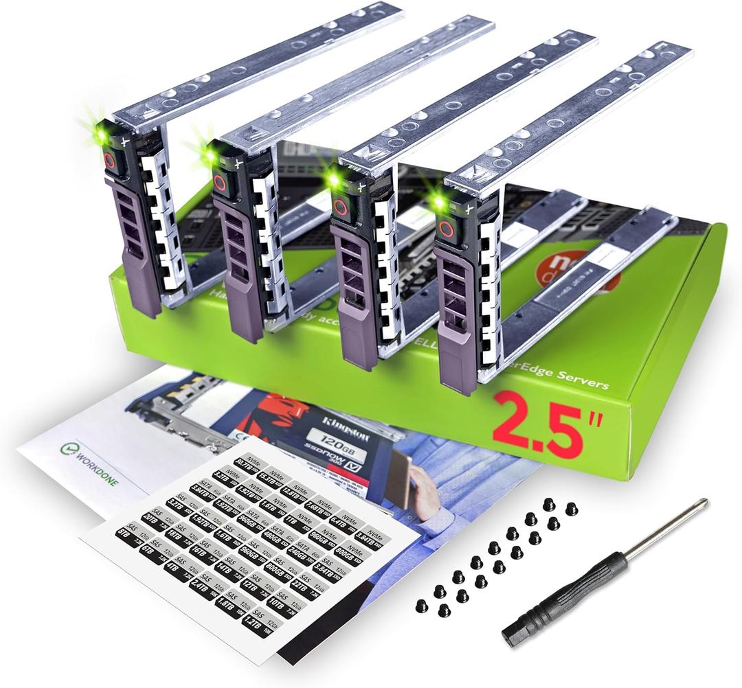WORKDONE 4-Pack - 2.5" Hard Drive Caddy G176J Compatible for Dell PowerEdge Server - T440 T640 R330 R430 T430 R630 T630 R730 R830 R930 R320 R420 and More - Hot-Swap Tray - Setup with Detailed Manual