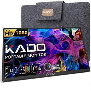 Kado Portable Monitor 15.6'' FHD 1080p, USB-C HDMI Gaming Monitor Ultra-Slim IPS Display Built-in Speakers, External Display 180 Kickstand Wall/Arm Mount for Laptop PC Phone Mac Xbox PS4/PS5 Switch