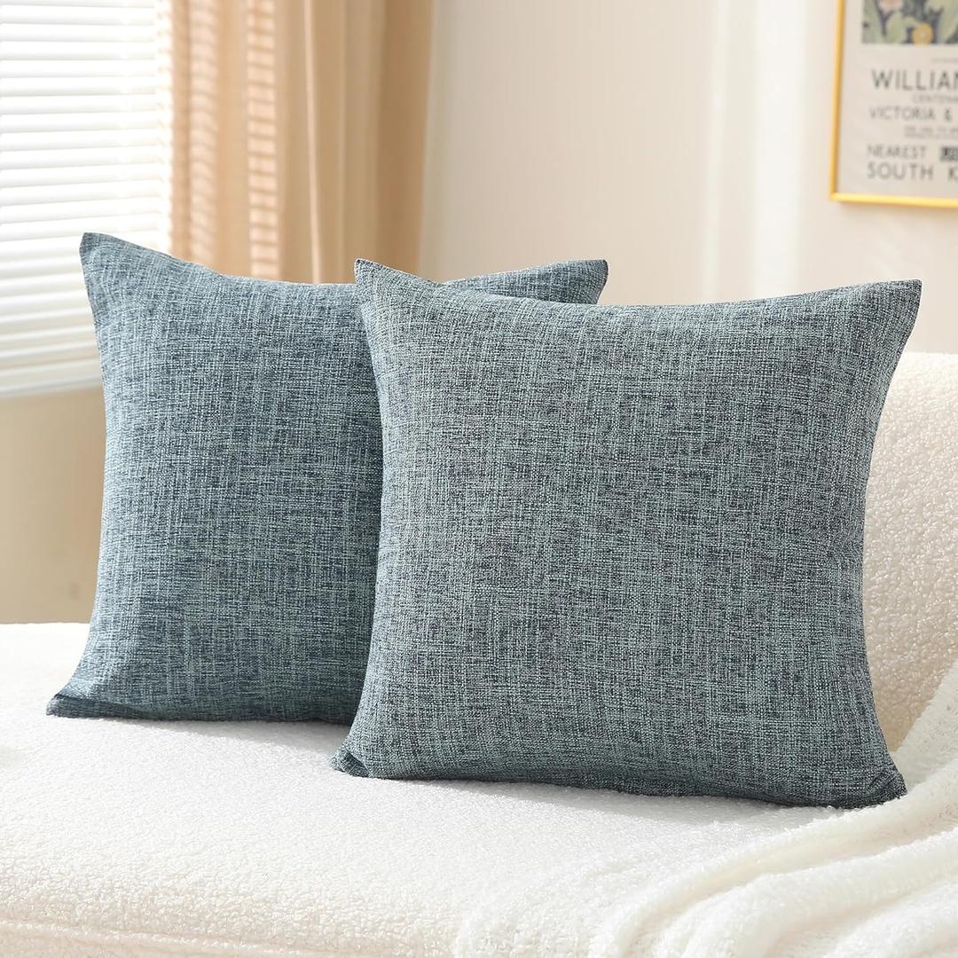 Decorative Throw Pillow Covers 18x18 Inch Super Soft Modern Farmhouse Pillow Case with Rustic Woven Textured, Outdoor Cushion Covers for Sofa Livingroom, Set of 2, BlueGray