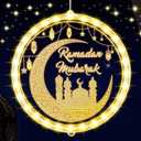 ROCEEI 3D 9.45" Ramadan Mubarak LED Window Lights Moon and Star Hanging Ornament with Suction Cup Ramadan Lights Decorations Indoor Outdoor Battery Operated for Bedroom Holiday Party