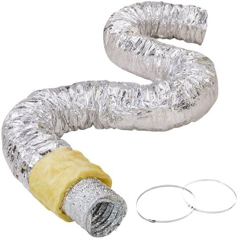 VEVOR 6 Inch Insulated Flexible Duct R-4.2，25 Feet Long with 2 Duct Clamps, Heavy-Duty Three Layer Protection Air Ducting Hose for HVAC Heating Cooling Ventilation and Exhaust Ductwork Insulation