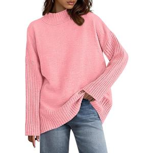 PRETTYGARDEN Casual Long Sleeve Oversized Sweaters for Women 2026 Loose Mock Neck Pullover Sweater Ribbed Knit Fall Clothes (Small, Beige)