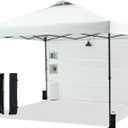12'x12' Pop Up Canopy Tent with 1 Sidewall and 6 Pockets, One Push Setup, Instant Shade Tent with Vented Roof for Beach Patio Outdoor, Case, 8 Stakes, 4 Ropes, 4 Sandbags (White, 12x12)