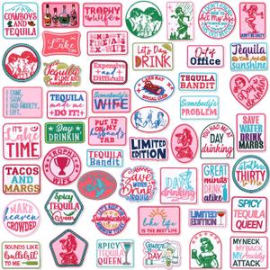 Wavwavw 50 Pcs Themed Iron on Patches Applique with Words Embroidered Sew on Cloth Colorful Multiple Styles Patches for Clothes Hats Backpacks Jackets Accessories Souvenirs Gifts(Funny Bar)