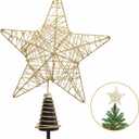 Christmas Tree Topper, Glitter Golden Star Ornament for Xmas Metal Wire Tree Topper, Hollow Glitter Star for Festival Christmas Tree Home Decoration Party