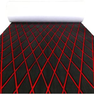 KXKZREN EVA Foam Boat Flooring Decking Sheet 6mm Thick Diamond Anti-Slip Marine Flooring Mat Self Adhesive Deck Pad for Bass Boat Yacht Motorboat RV Cooler Tops, 74.8"x27.6" / 93.8"x43.9" (Black With Red Diamond Seam Lines)