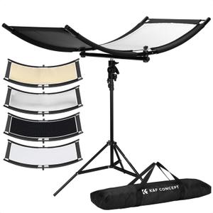 K&F CONCEPT U-Shape Reflector Curved Reflector 100x45cm with 4-in-1 Reflective Fabric, Black/Gold/White/Silver, with 1.5m Stand, with Storage Bag, for Photography Studios