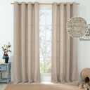 Oatmeal Linen Curtains for Living Room 84 Inch Length 2 Panels, Burlap Textured Curtains Light Filtering Thick Semi Sheer Grommet Farmhouse Living Room Curtains, 52 Inch Wide, Dark Oatmeal