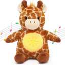 IUTOYYE Giraffe Breathing Stuffed Animal Plush for Anxiety Relief, Musical Giraffe with Realistic Breathing Rhythmic Music and Lights Soothing Animal Plushie Doll Toy Gift for Kids Adults