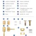 1 Pack Gold Front Door Handle and Deadbolt Set Reversible Brushed Brass Lever Entry Lock Handleset with Key Single Cylinder